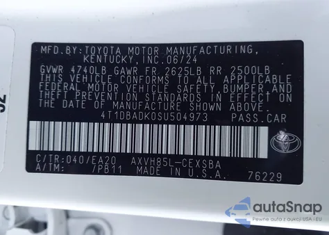 2025 Toyota Camry Se from USA, damaged, VIN 4T1DBADK0SU504973
